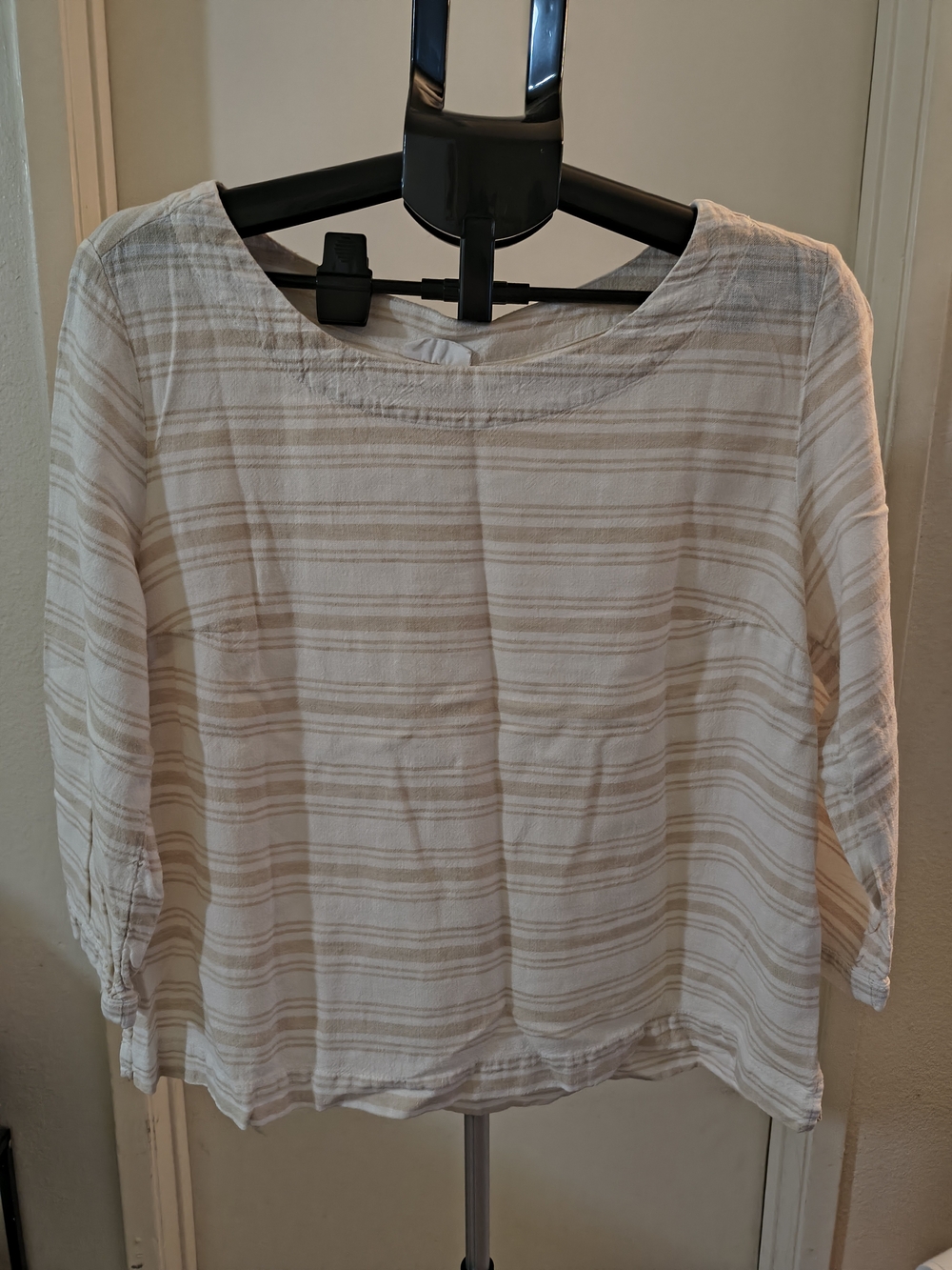 Sigrid Olsen Cream Blouse with Tan Stripes